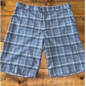 Nike Golf Dri-Fit Mens Blue Gray Plaid Stretch Casual Athleisure Shorts Size 34